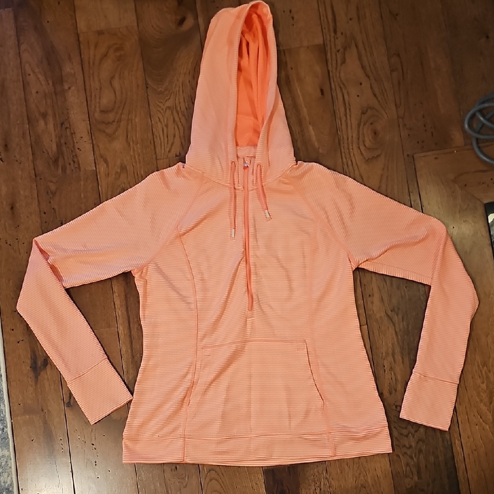 Tangerine Peach Striped Hooded Pullover